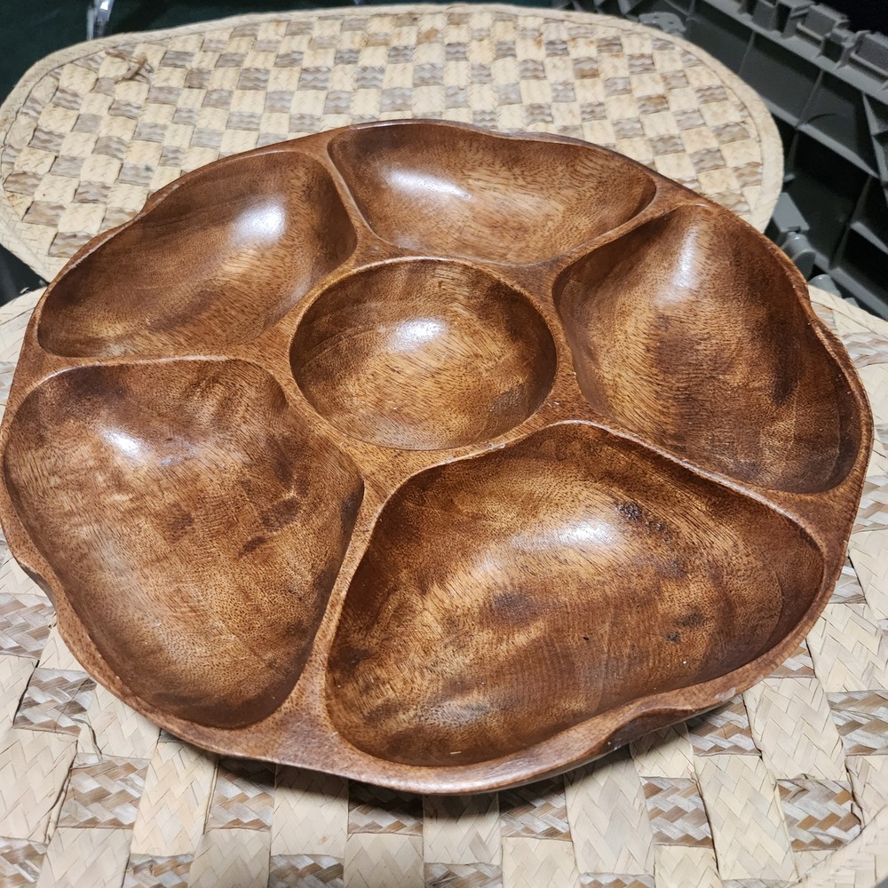 Vintage Sosan Monkey Pod Wood Divided Serving Tray Made in Philippines Bowl